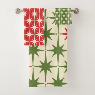 Retro Midcentury Modern Christmas Starbursts Bath Towel Set