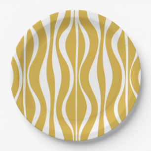 Retro Midcentury Modern Hourglass Abstract Mustard Paper Plate