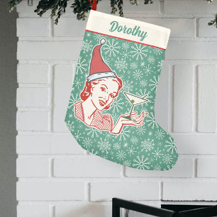 Retro Midcentury Modern Woman Martini Glass Custom Small Christmas Stocking