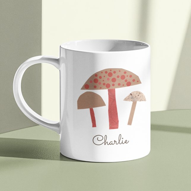 Retro Midcentury Mushrooms Cute Vintage-Inspired Coffee Mug (The orange and brown mushrooms on this mug have a retro look because they are actual collage art.)