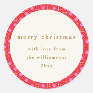 Retro MidCentury Red Pink Cute Custom Christmas Classic Round Sticker