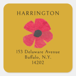 Retro Midcentury Red Poppy Yellow Return Address Square Sticker