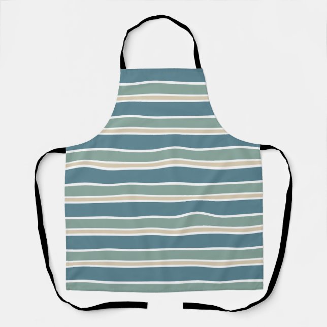 Retro Midcentury Stripes Ocean Green Apron (Front)