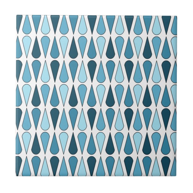 Retro Midcentury Teardrops Baby Blue Tile (Front)
