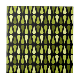 Retro Midcentury Teardrops Black Chartreuse Tile