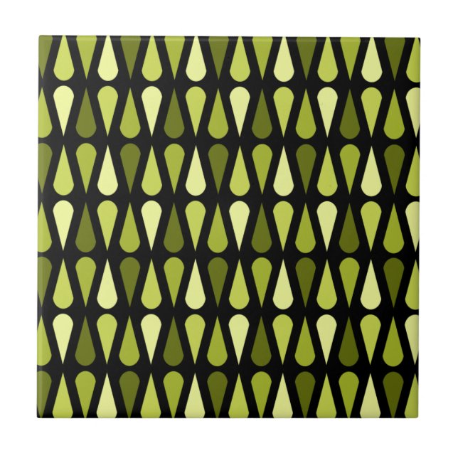 Retro Midcentury Teardrops Black Chartreuse Tile (Front)