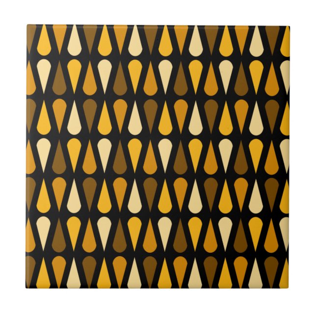 Retro Midcentury Teardrops Black Ochre Tile (Front)