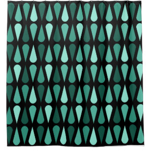 Retro Midcentury Teardrops Black Turquoise Shower Curtain