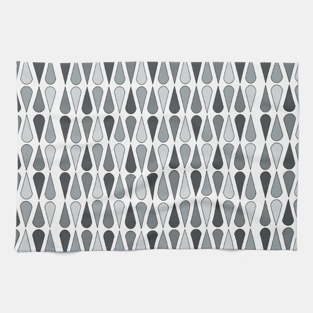 Retro Midcentury Teardrops Grey Tea Towel (Horizontal)