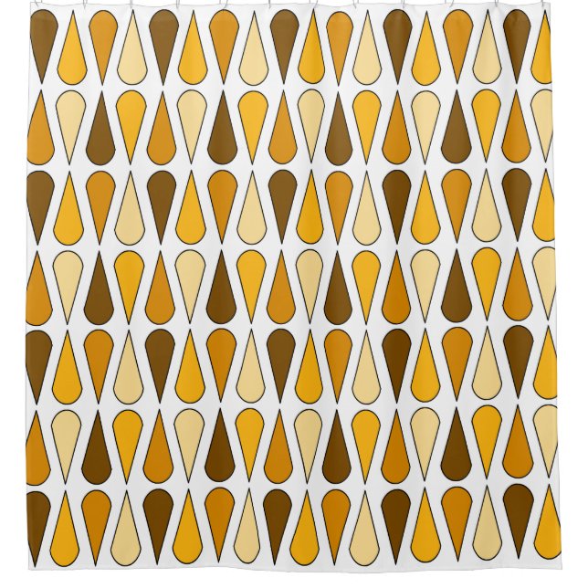 Retro Midcentury Teardrops Ochre Shower Curtain (Front)