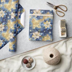 Retro Midnight Blue Poinsettia Christmas TMF26 Wrapping Paper