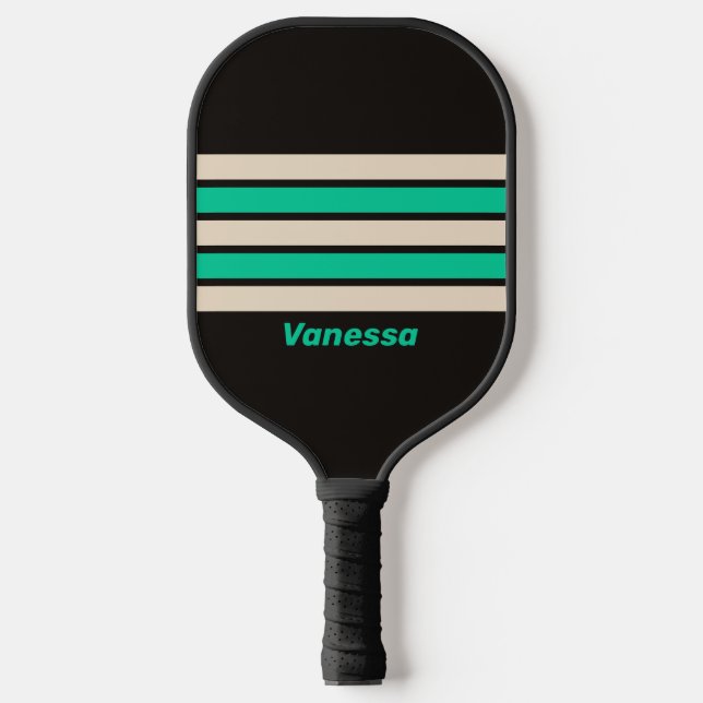 Retro Midnight Mint Across Striping with Name Pickleball Paddle (Front)