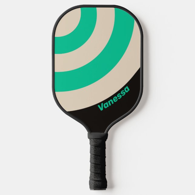 Retro Midnight Mint Circle Stripe with Name Pickleball Paddle (Front)