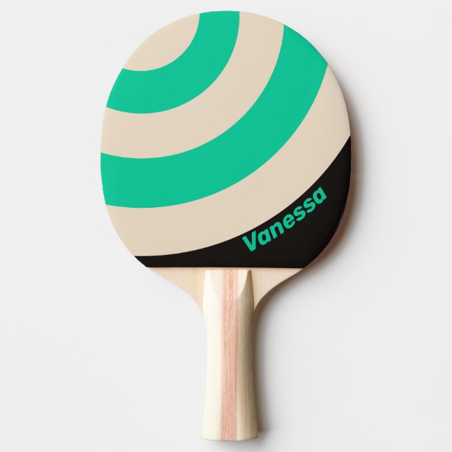 Retro Midnight Mint Circle Stripe with Name Ping Pong Paddle (Front)
