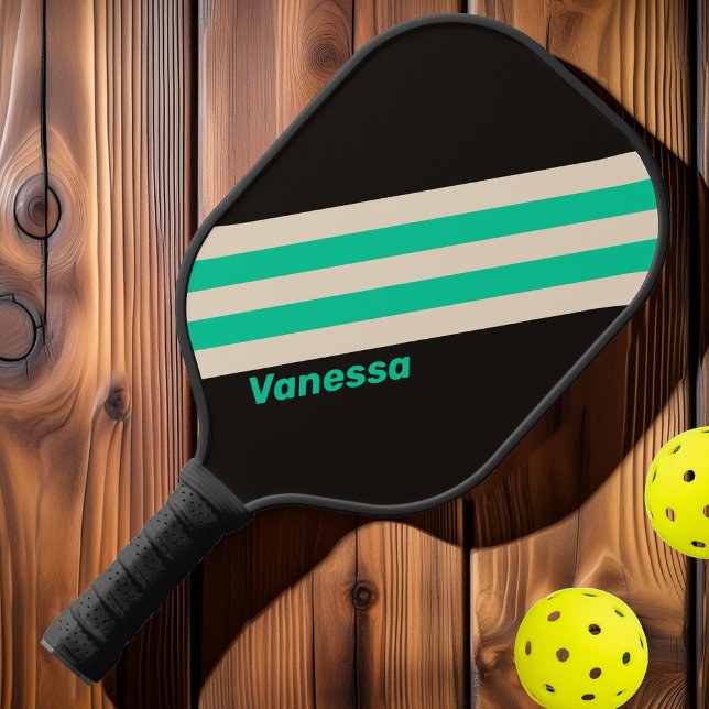 Retro Midnight Mint Stripes with Name Pickleball Paddle (Creator Uploaded)