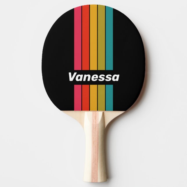 Retro Midnight Rainbow Pin Striped with Name Ping Pong Paddle (Front)
