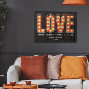 Retro Milestone 10th Anniversary Personalised Love Poster