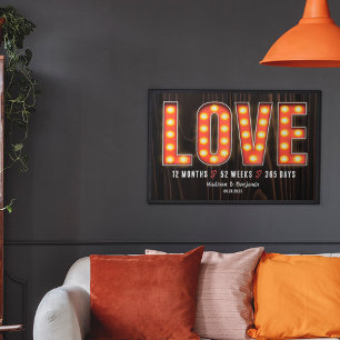 Retro Milestone 1st Anniversary Personalised Love Poster