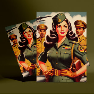 Retro Military Pinup Postcard