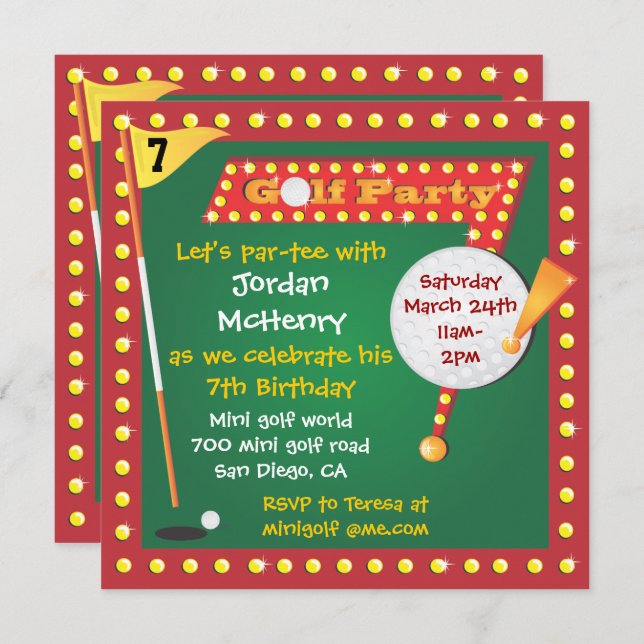 Retro Miniature Golf Party Invitation (Front/Back)