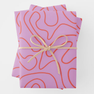 Retro Minimal Abstract Lines in Orange and Pink  Wrapping Paper Sheet