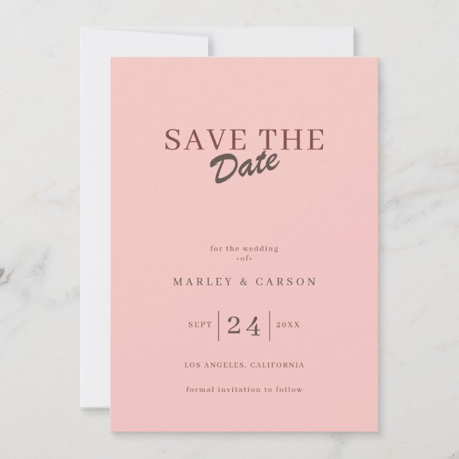 Retro Minimal Blush Pink Save The Date Wedding Invitation (Front)