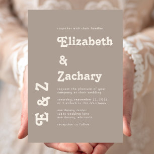 Retro Minimal Bold Typography Taupe Wedding Invitation