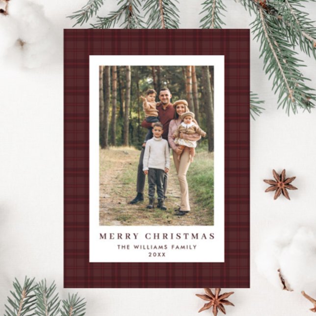 Retro Minimal Christmas Plaid PHOTO Magnetic Card (Creator Uploaded)
