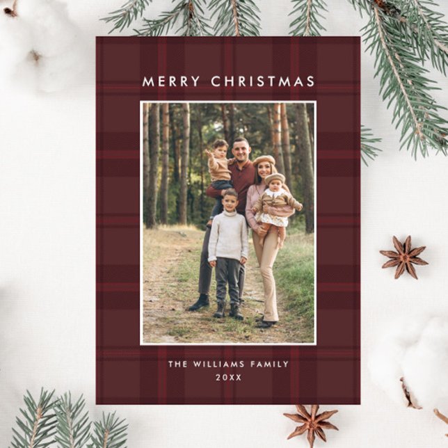 Retro Minimal Christmas Plaid PHOTO Magnetic Card (Creator Uploaded)