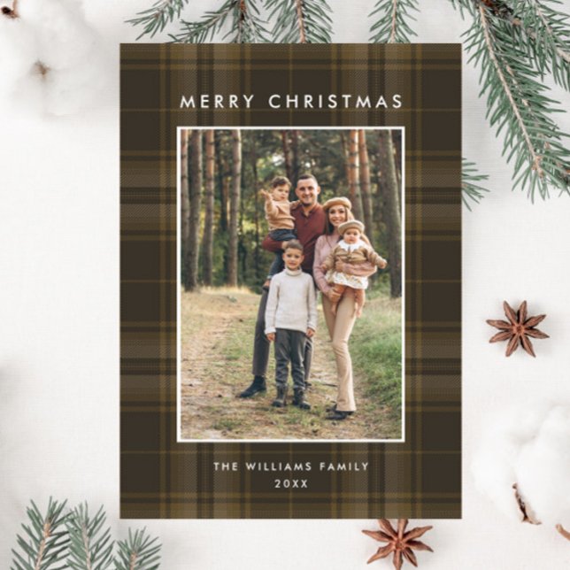 Retro Minimal Christmas Plaid PHOTO Magnetic Card (Creator Uploaded)