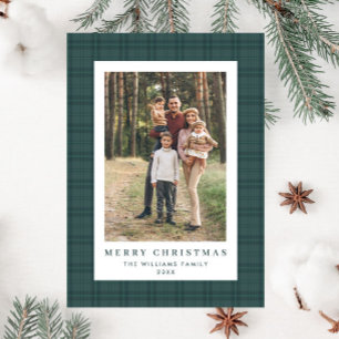 Retro Minimal Christmas Plaid PHOTO Magnetic Card