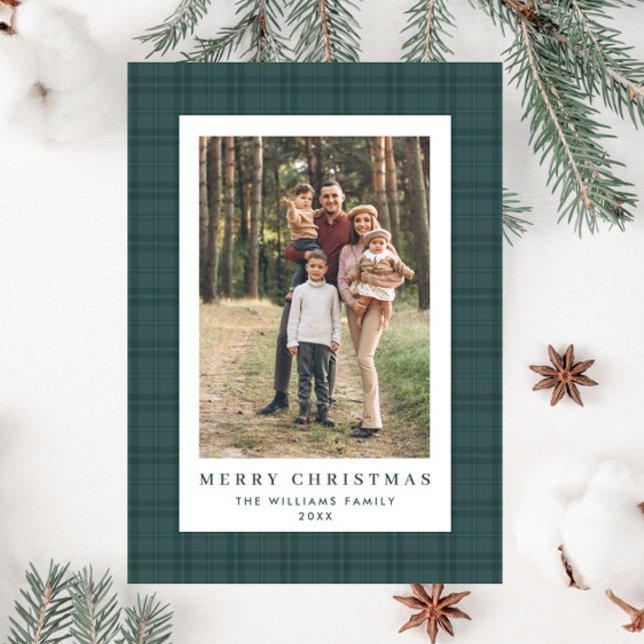 Retro Minimal Christmas Plaid PHOTO Magnetic Card (Creator Uploaded)