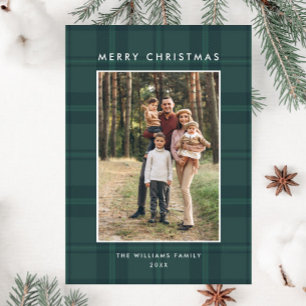 Retro Minimal Christmas Plaid PHOTO Magnetic Card