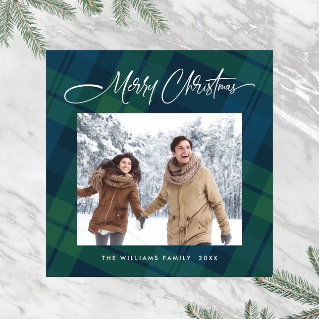 Retro Minimal Christmas Plaid PHOTO Magnetic Card (Creator Uploaded)