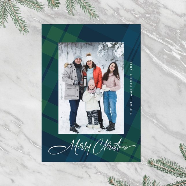 Retro Minimal Christmas Plaid PHOTO Magnetic Card (Creator Uploaded)