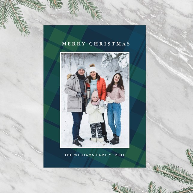 Retro Minimal Christmas Plaid PHOTO Magnetic Card (Creator Uploaded)