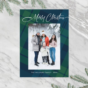 Retro Minimal Christmas Plaid PHOTO Magnetic Card