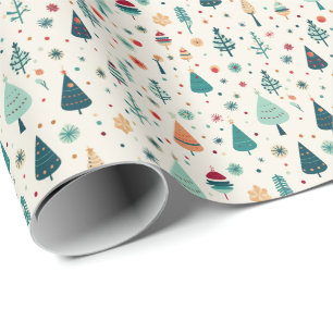 Retro Minimal Christmas tree Pattern Wrapping Paper
