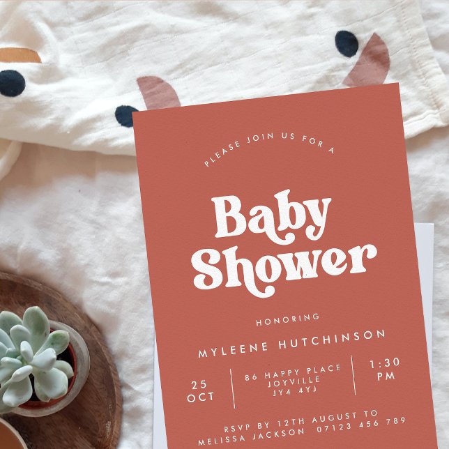 Retro Minimal Typography Terracotta  Baby Shower  Invitation (Creator Uploaded)