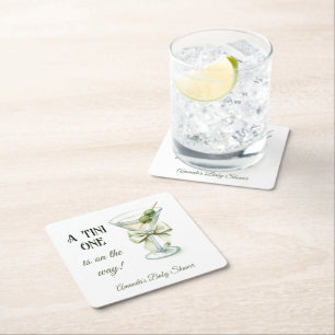Retro Minimalist A Tini One Martini Baby Shower Square Paper Coaster