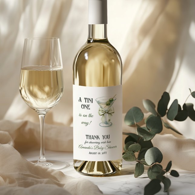 Retro Minimalist A Tini One Martini Baby Shower Wine Label (Creator Uploaded)