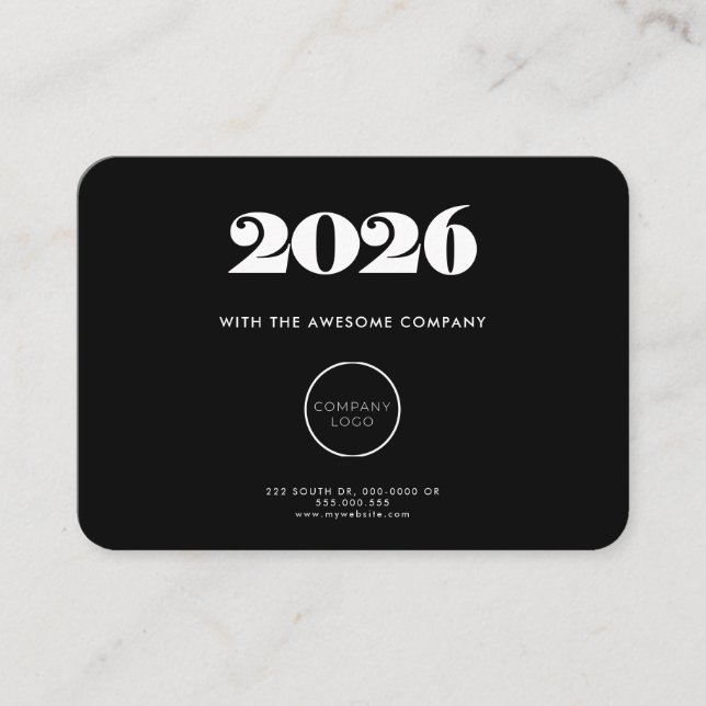 Retro minimalist Black Calendar 2026 corporate Business Card (Front)
