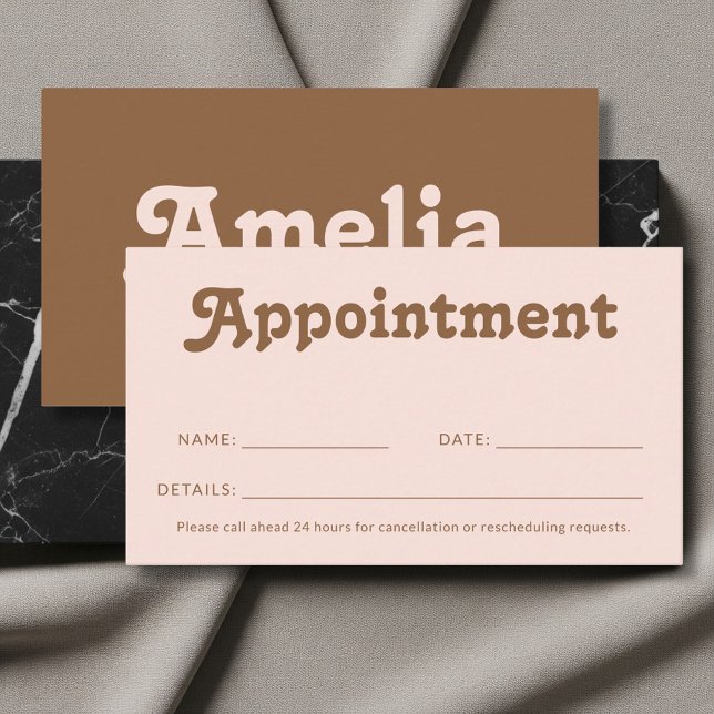 Retro Minimalist Blush Pink Brown Appointment Card (Creator Uploaded)
