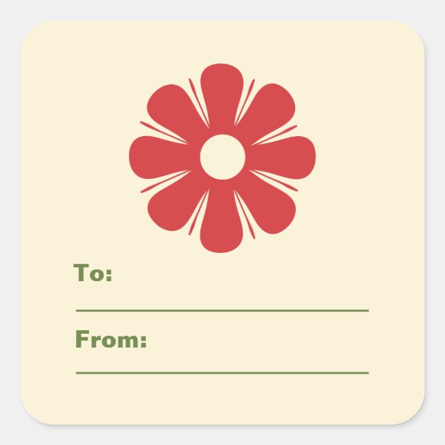 Retro Minimalist Christmas Flower Gift Label (Front)