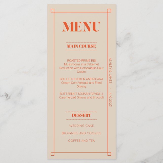 Retro Minimalist Custom Flat Menu Card (Front)