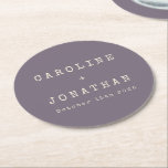 Retro Minimalist Dusty Purple Typewriter Wedding Round Paper Coaster<br><div class="desc">Retro Minimalist Typewriter Font Custom Wedding Round Paper Coaster in Dark Dusty Purple</div>