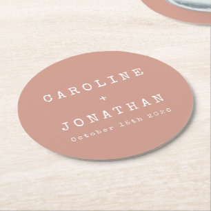 Retro Minimalist Dusty Rose Typewriter Wedding Round Paper Coaster