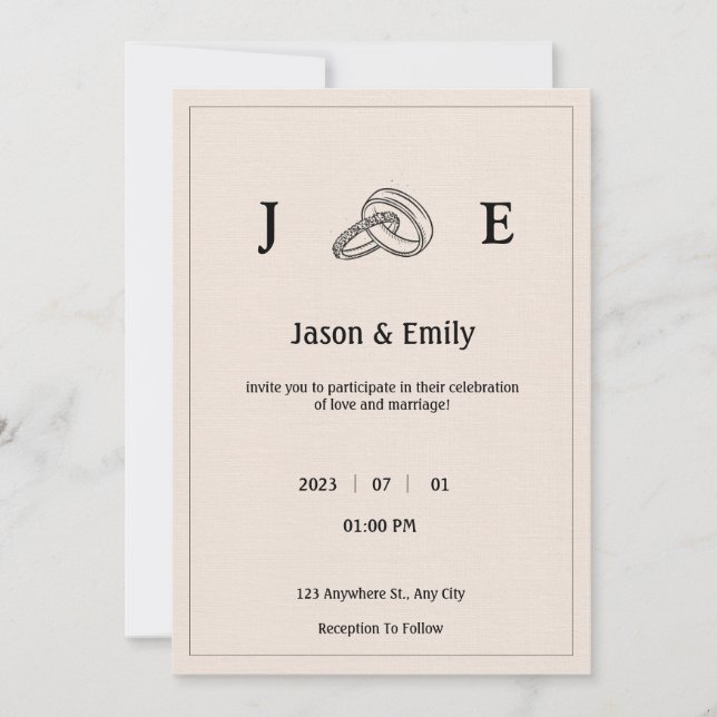 Retro Minimalist Ivory Ring Wedding  Invitation (Front)