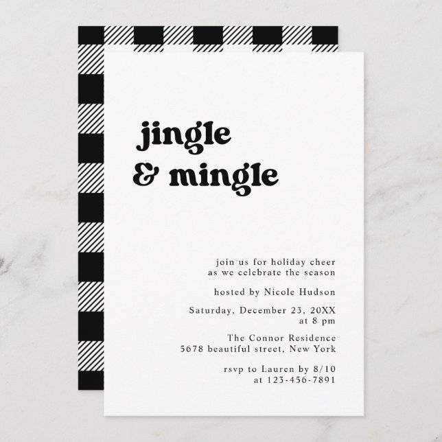 Retro Minimalist Jingle And Mingle Christmas Party Invitation (Front/Back)