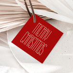 Retro Minimalist Merry Christmas Red Favour Tags<br><div class="desc">Merry Christmas Gift Tag: a retro art deco inspired typography for a minimalist design with an original square shape.</div>
